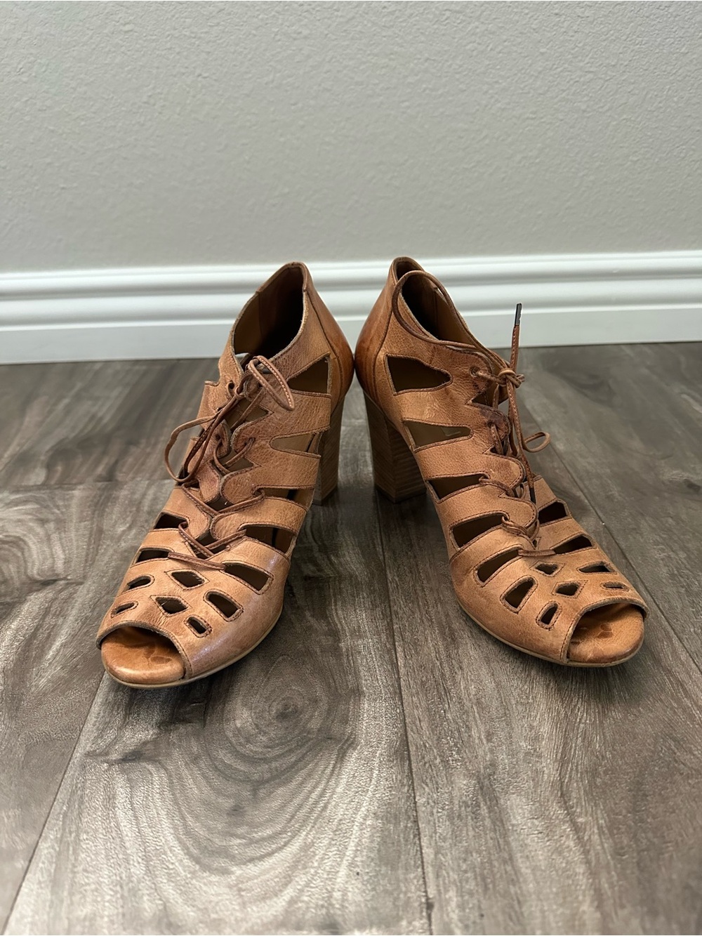 Paul Green Women’s Tan Leather Lace Up Gladiator Heels Size 7